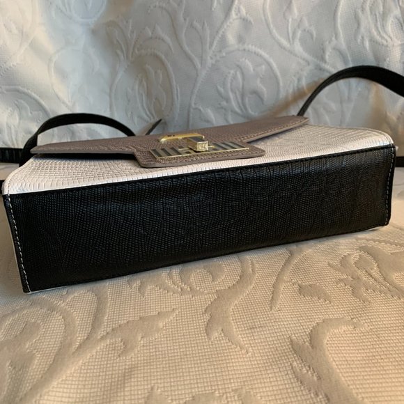 Beautiful Joanel White/Taupe Vegan Leather Embossed Handbag - Picture 10 of 13